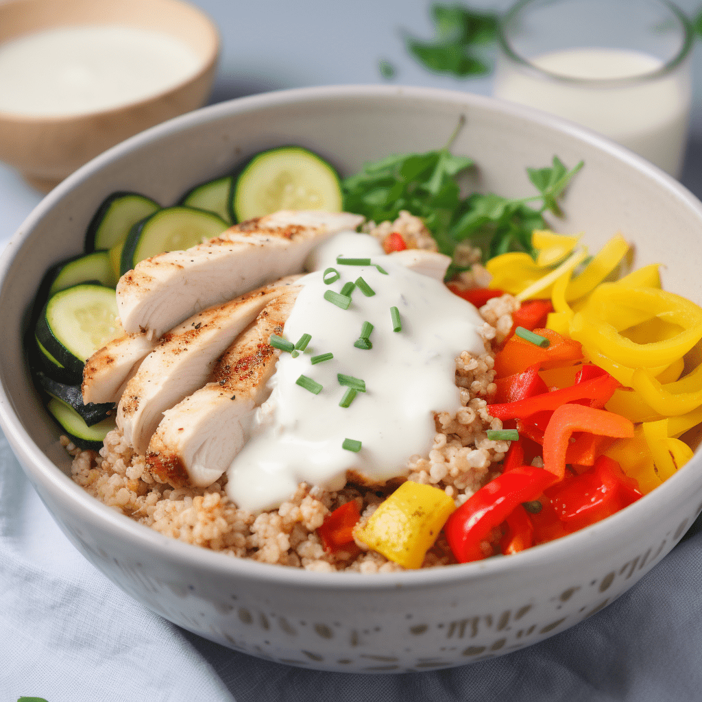 kyckling och quinoa i en skål - proteinrik mat