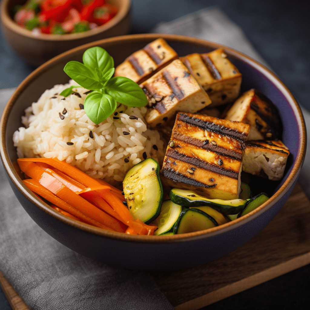 Vegetariskt recept på tofu som serveras i en skål