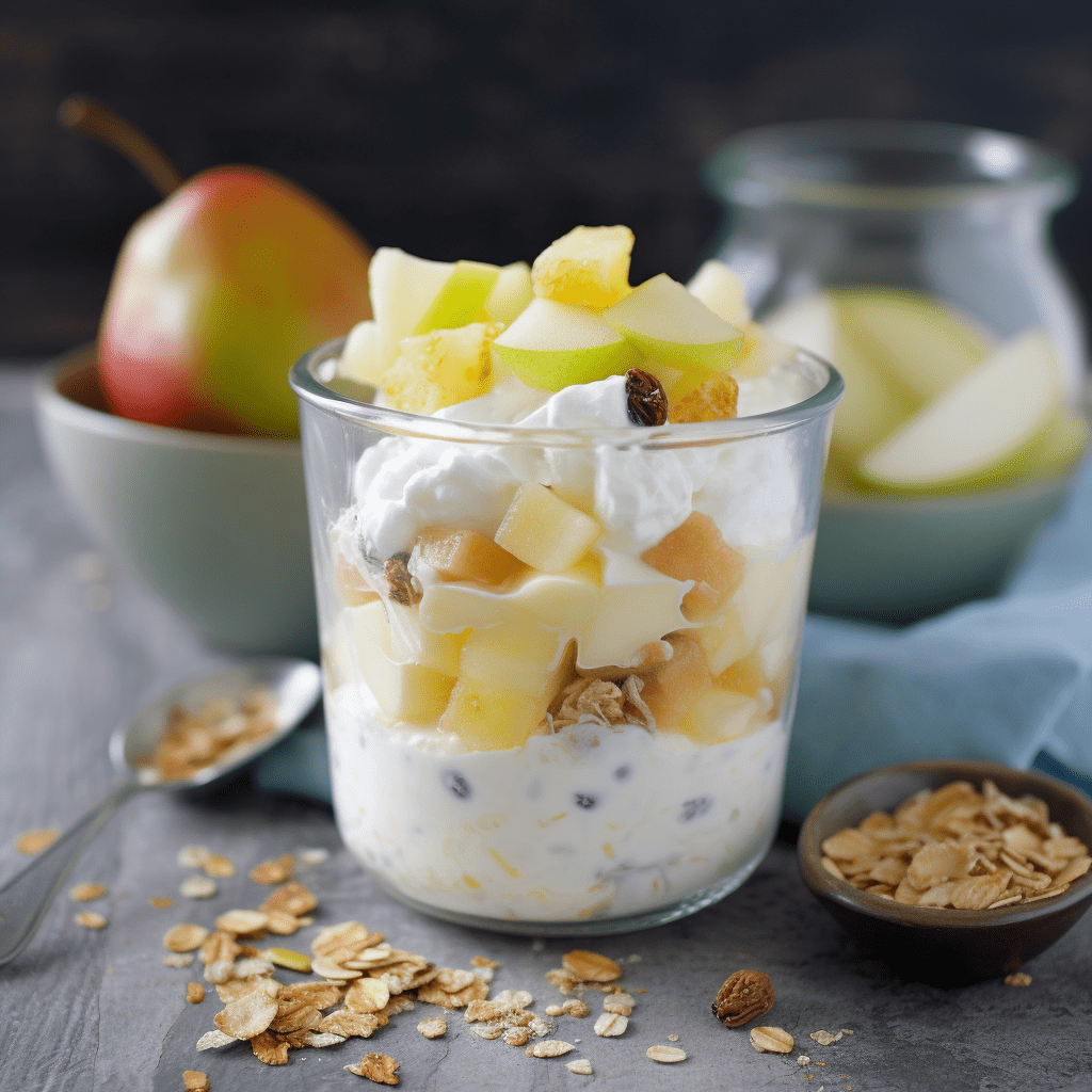 En skål med kvarg, skivad frukt och müsli