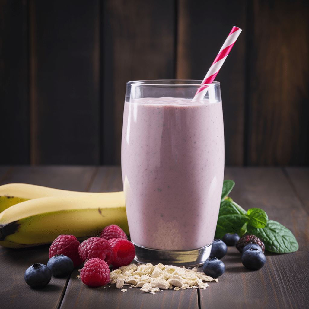 Ett glas smoothie med proteinpulver, toppad med nötter och frön