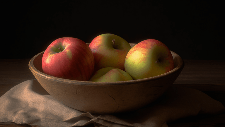 Skål med färska, färgglada äpplen i olika storlekar och sorter