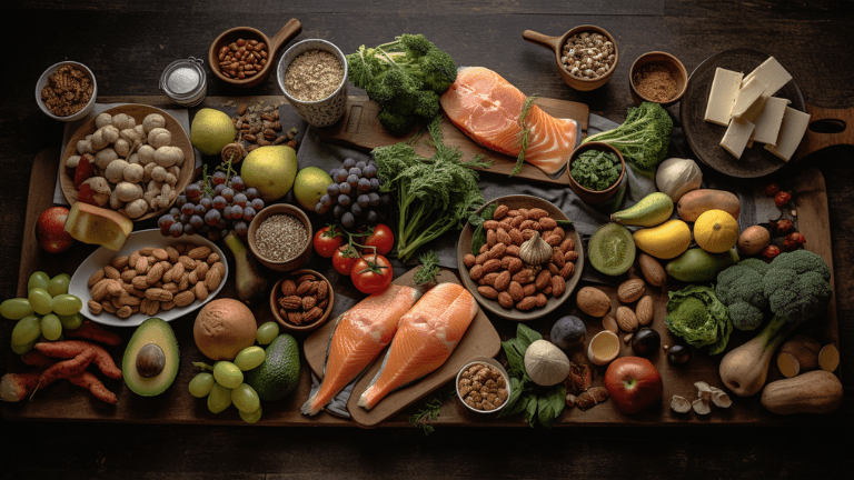 Ett bord fyllt med en variation av hälsosamma matvaror