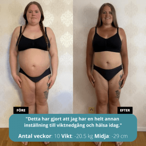 Före och efter bild på Saras viktnedgångsresa med reFitness