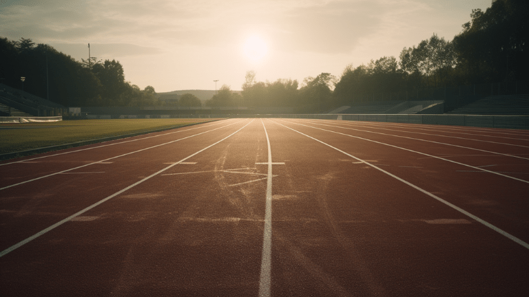 En tom sprintbana i dagsljus, redo för HIIT-träning.